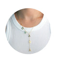 Lariat Y name necklace with dainty bubble letters pendant gold colour on copper O chain