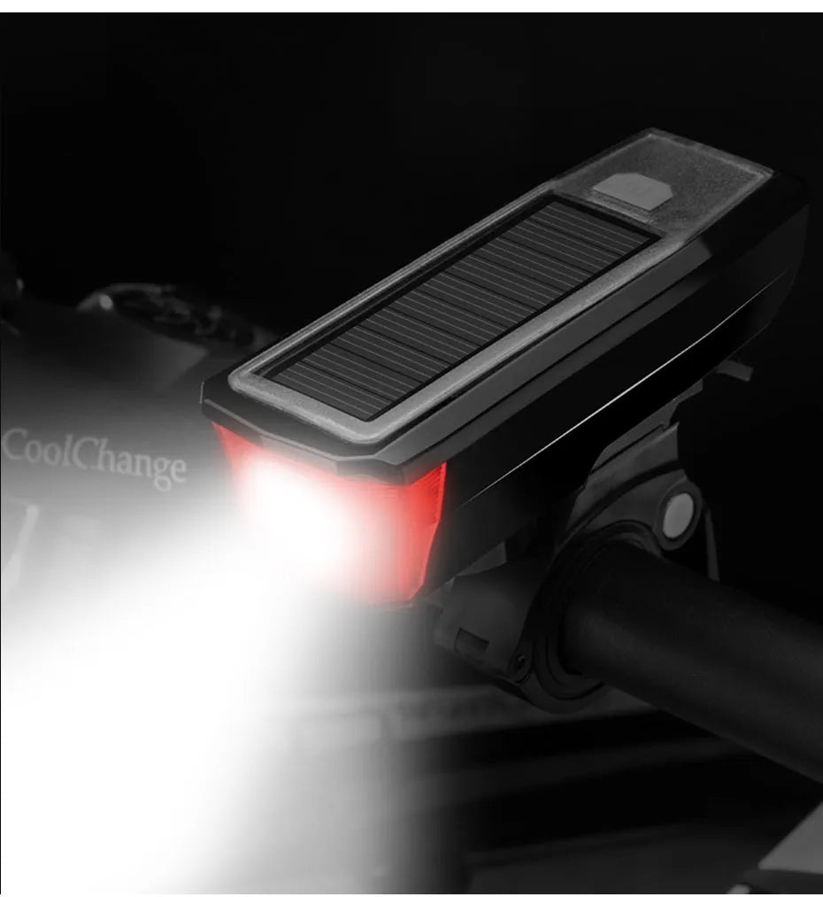 Solar horn light with T6 lamp beads and 2000mAh battery in black red colour, 107x40x35mm