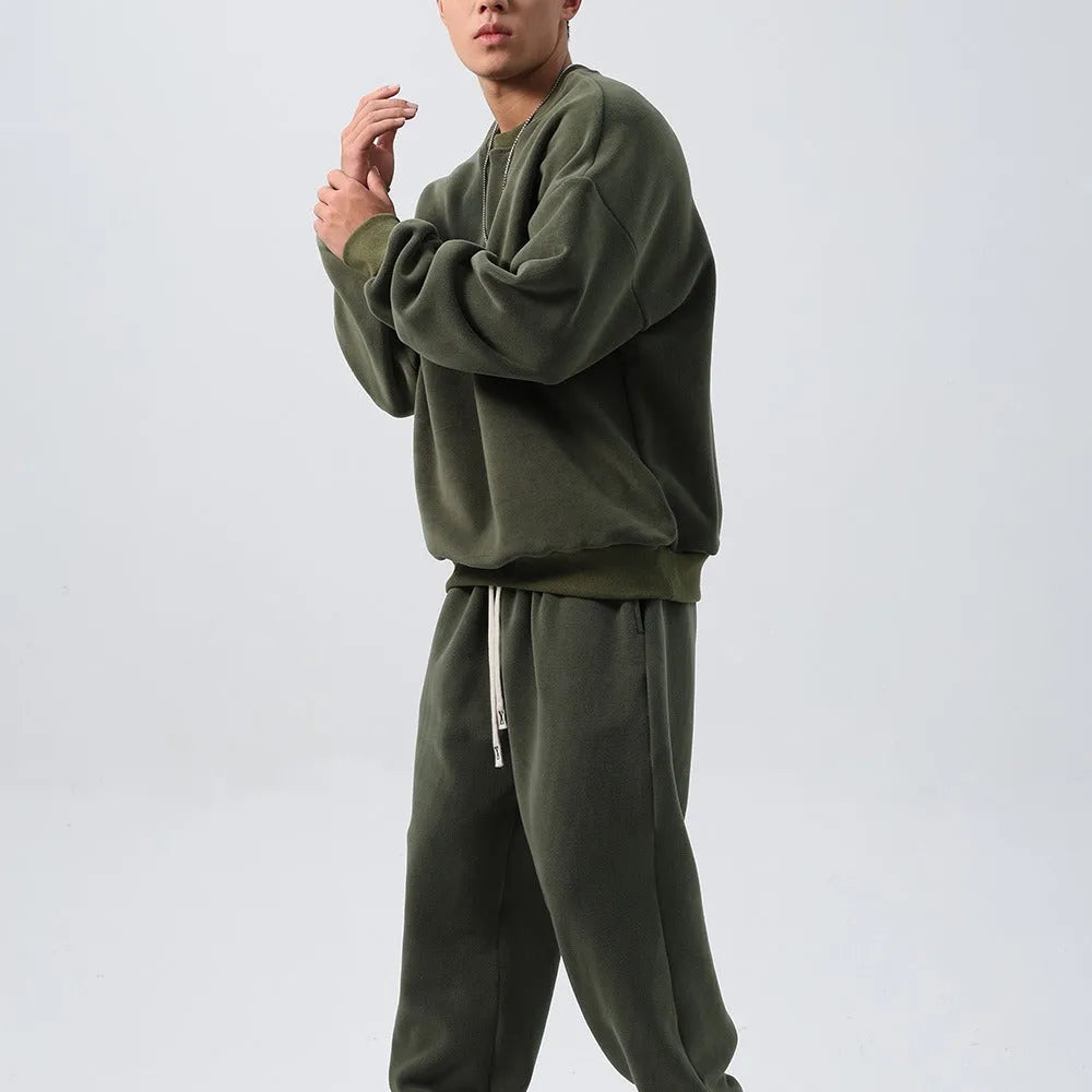 Men's polar fleece sports suit with long sleeve coat and padded trousers in double-sided shake fabric