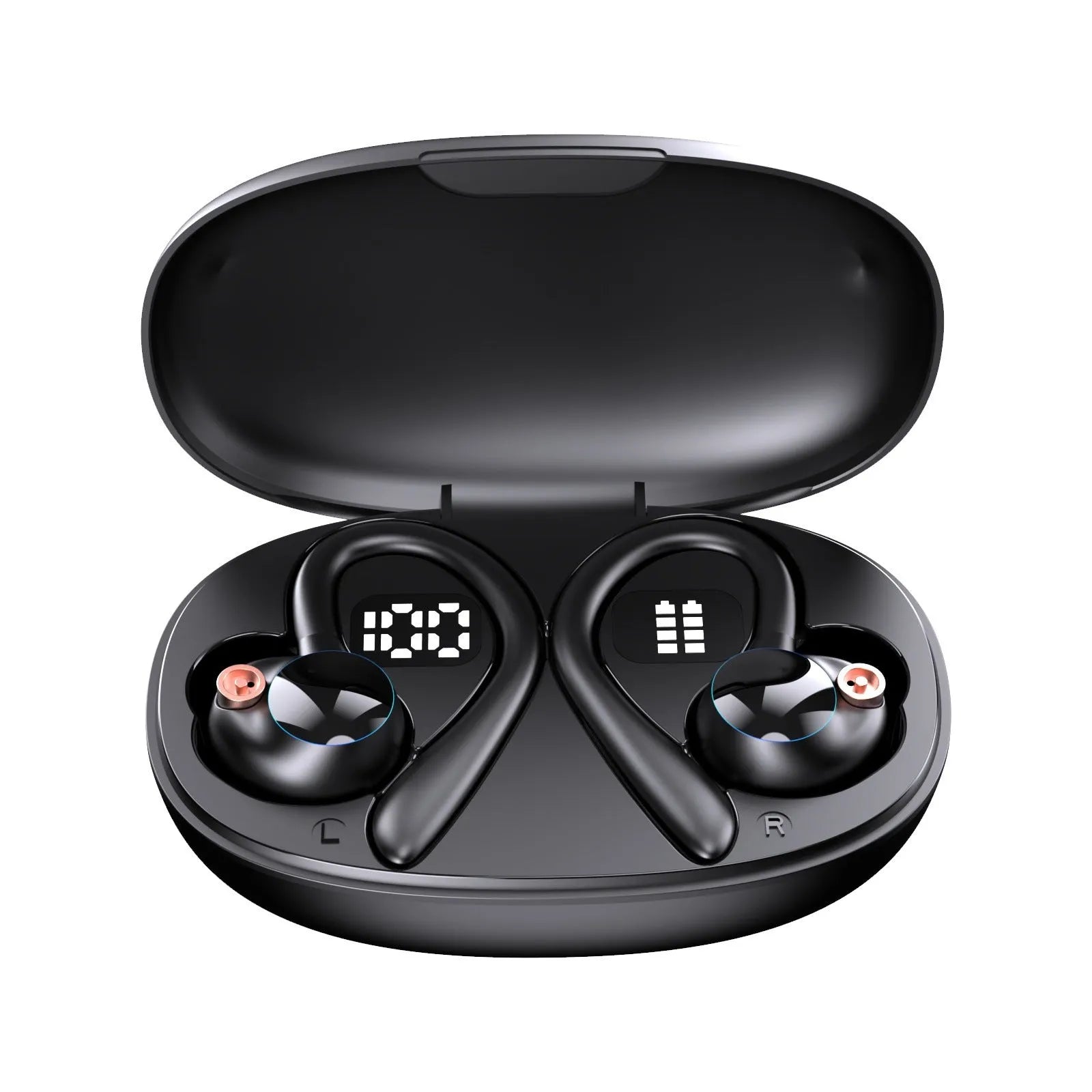 YYK-580 Bluetooth headset with digital display and ear hook design in black