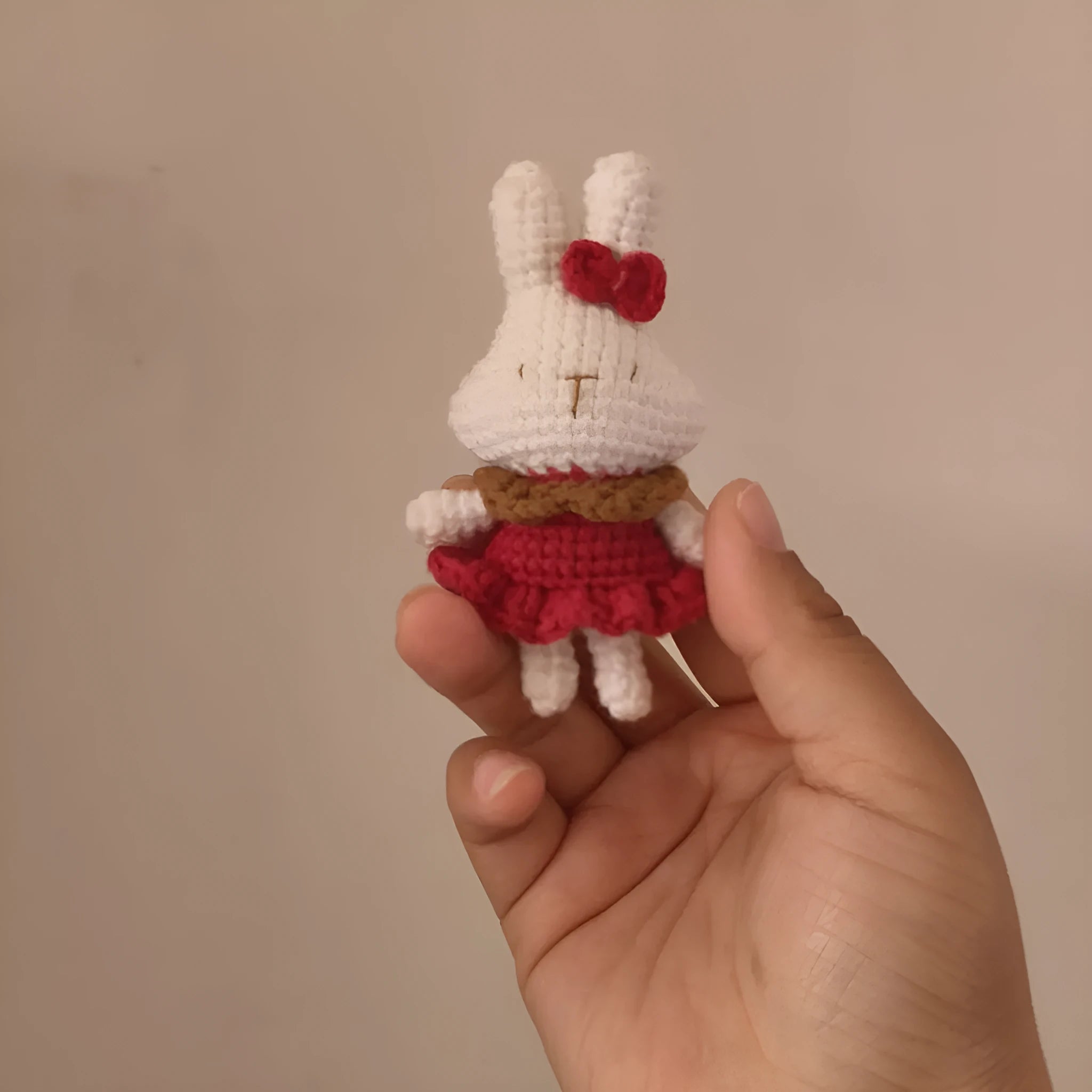 Hand-crocheted wool rabbit key chain pendant with optional key ring attachment