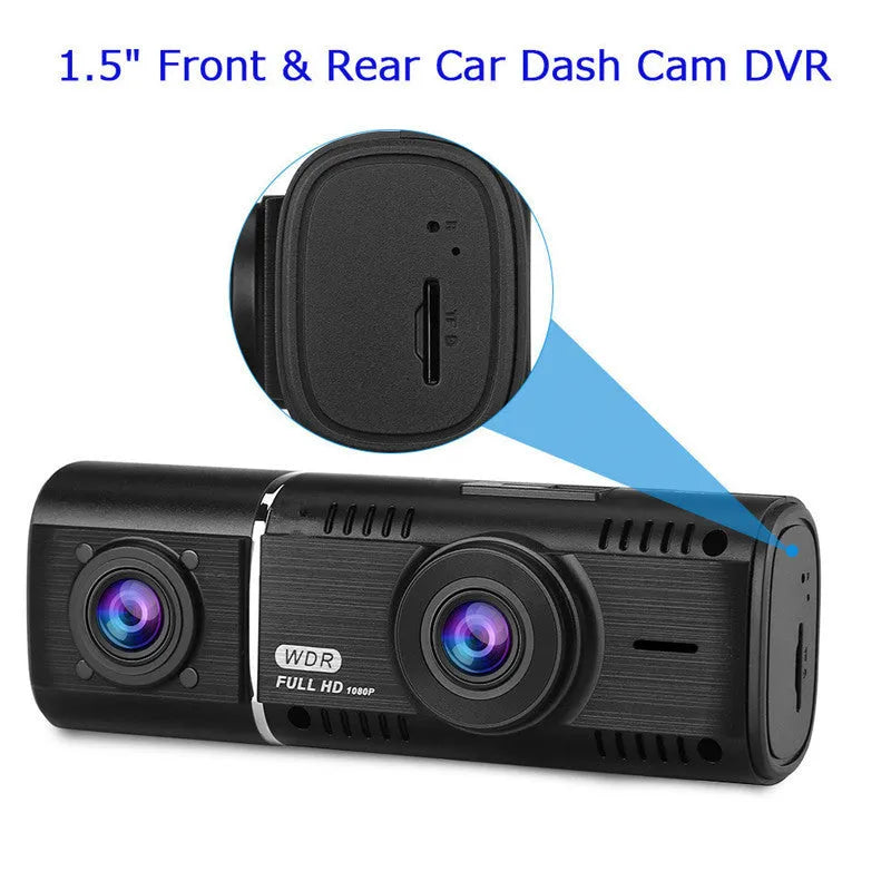 HD conjoined dual-lens car driving recorder in black with 170° wide angle, 12MP, windscreen mount