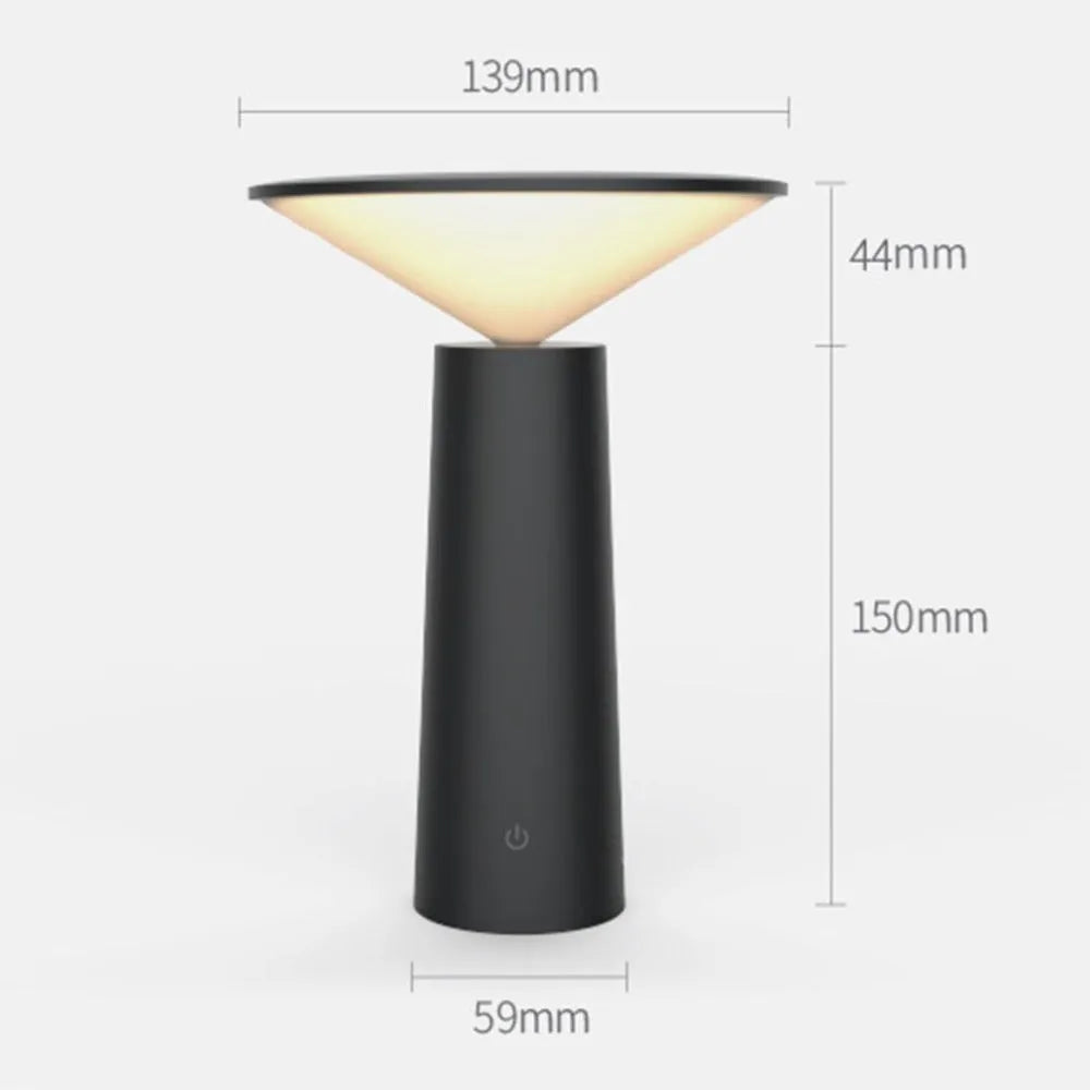 Black USB rechargeable table lamp with touch sensor panel and an adjustable flip lamp head.