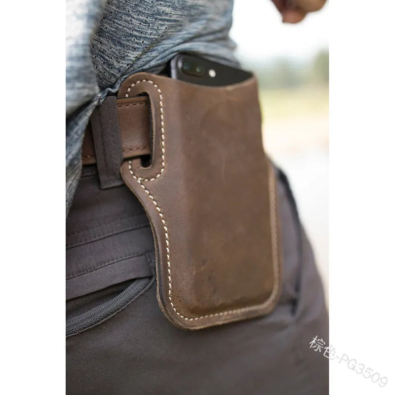 PU leather cellphone loop holster case belt waist bag for 6-7.5 inch phones in brown colour