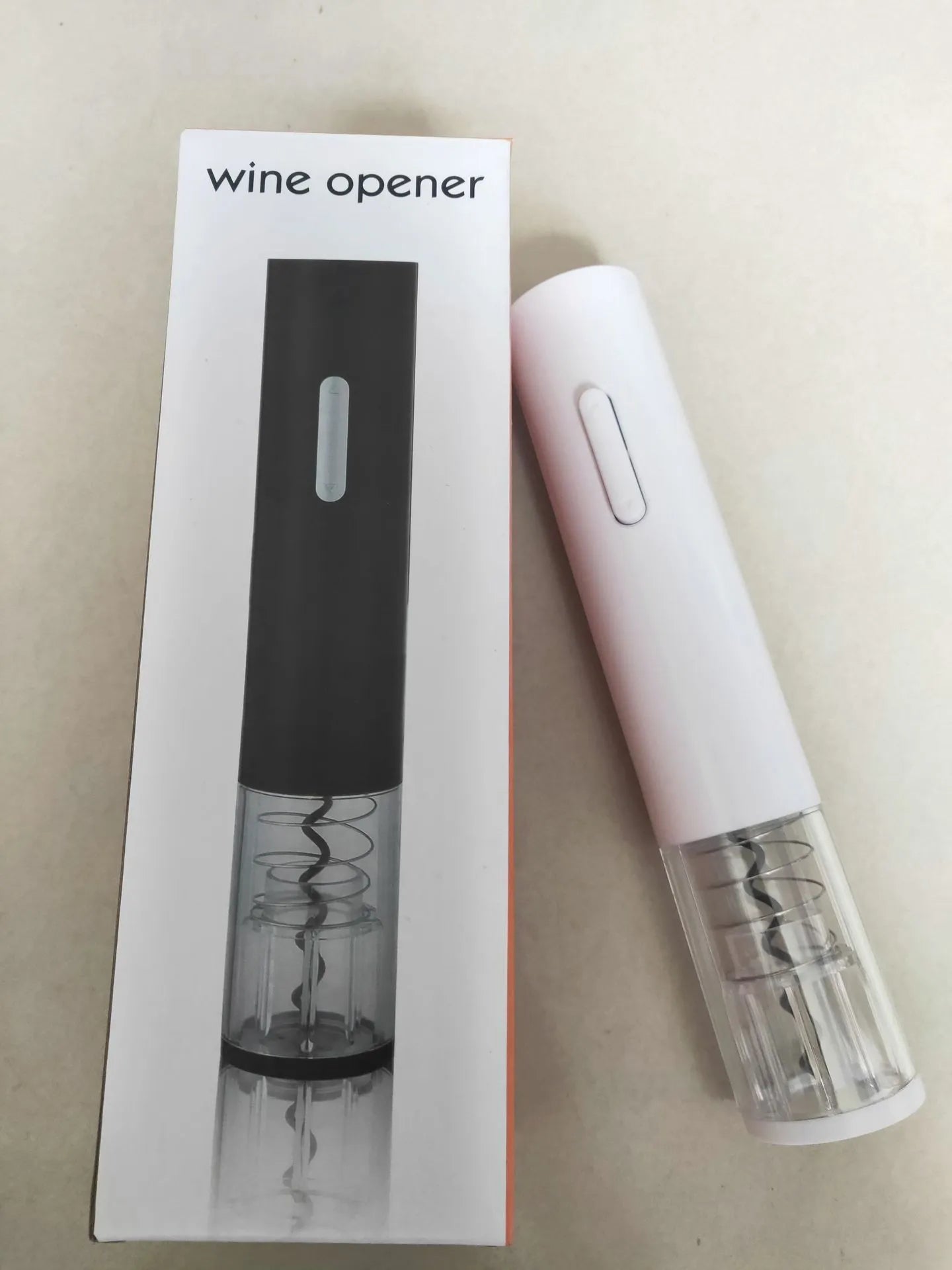 Electric wine bottle opener with automatic corkscrew and foil cutter in black, red or white colours