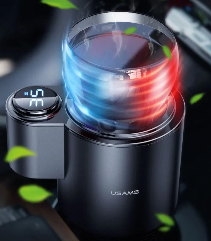 USAMS US-ZB160 digital display smart car heating cooling cup in black, with heightening base