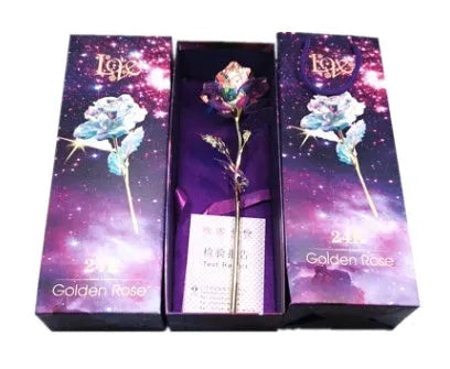 24K luminous gold rose flower set in gift box with tote bag, handmade plastic bouquet non-fade artificial roses