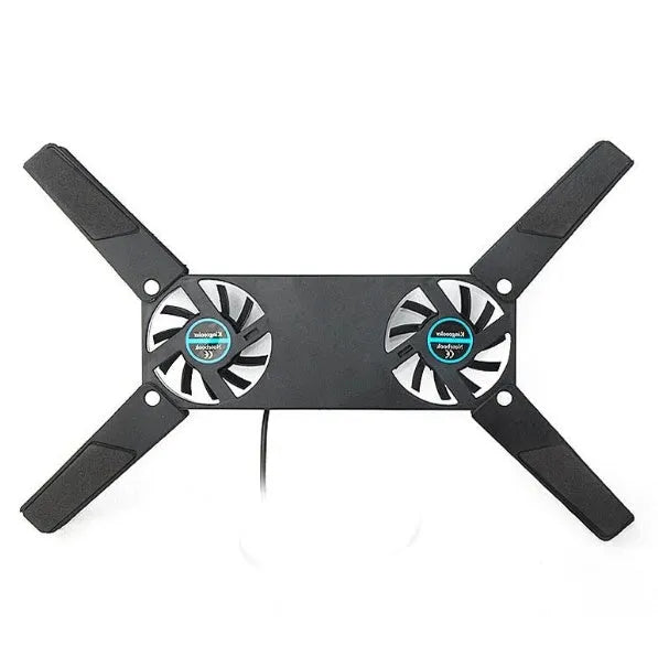 Rotatable USB cooling fan pad with two fans and alloy foldable construction for laptops 8-14 inch