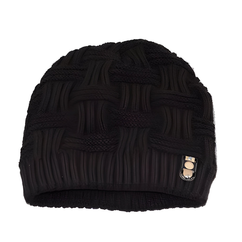 Winter bonnet knit hat in thick cable knit, turned-up hem, solid colour, fits most adults