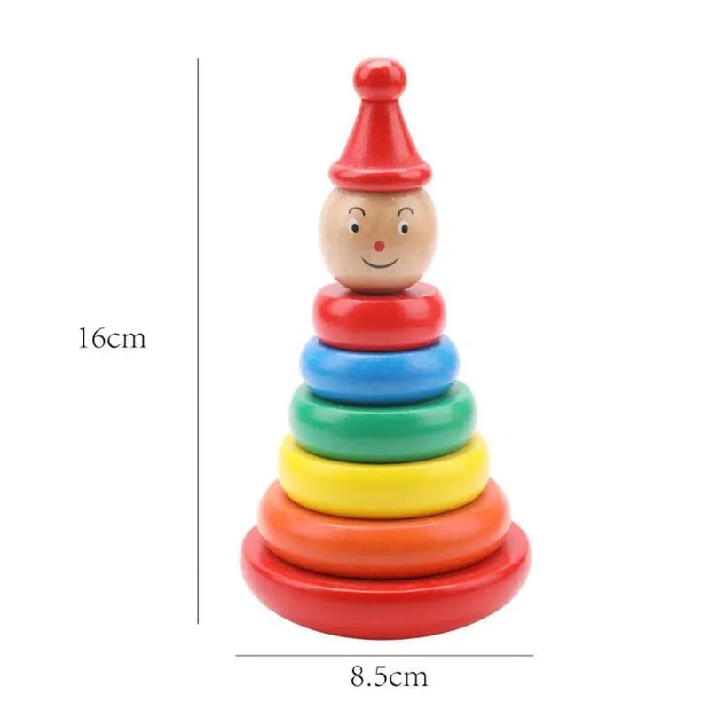 Wooden Rainbow Tower stacked circle tumbler toy for baby early education, 7.5x9x9 cm