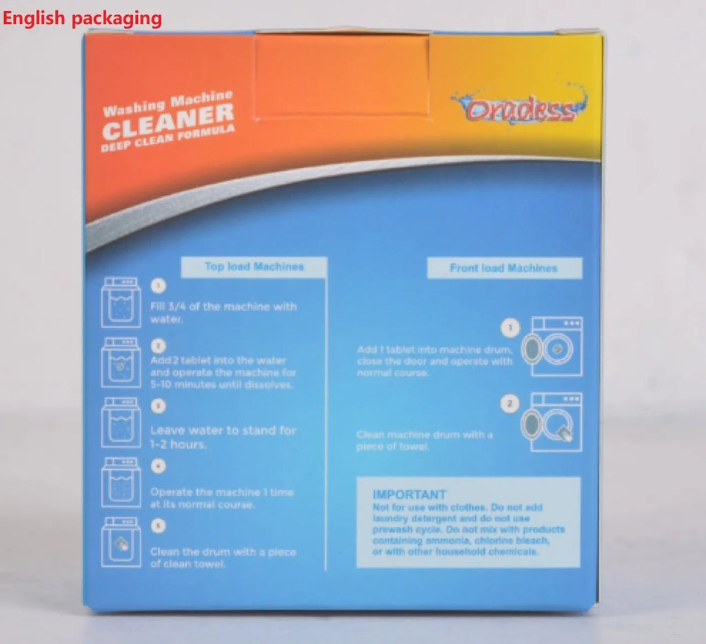 Blue and white washing machine tub bomb cleaner tablet in foil packaging 15g