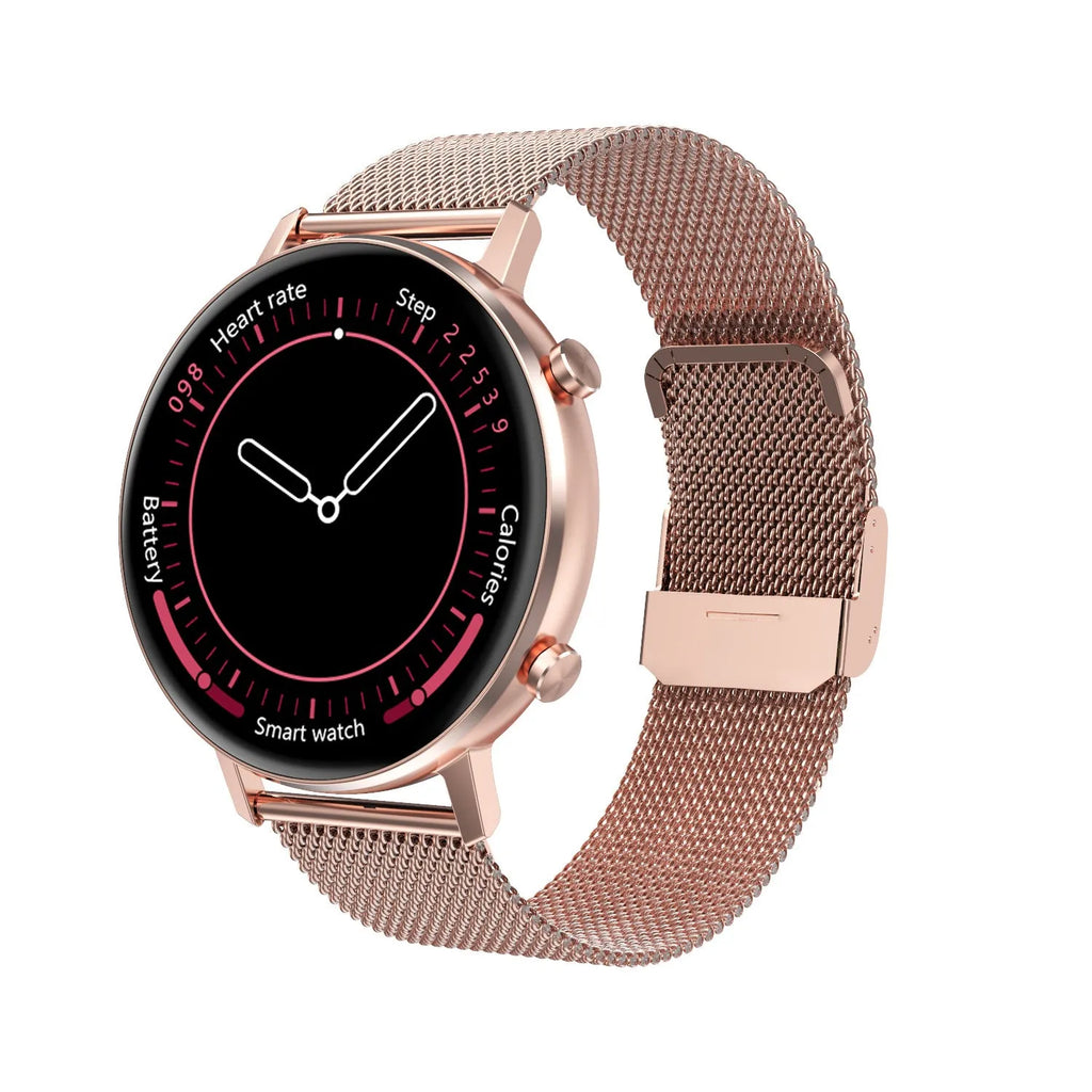 DT96 smart bracelet with colour screen on a stainless steel metal strap in silver finish