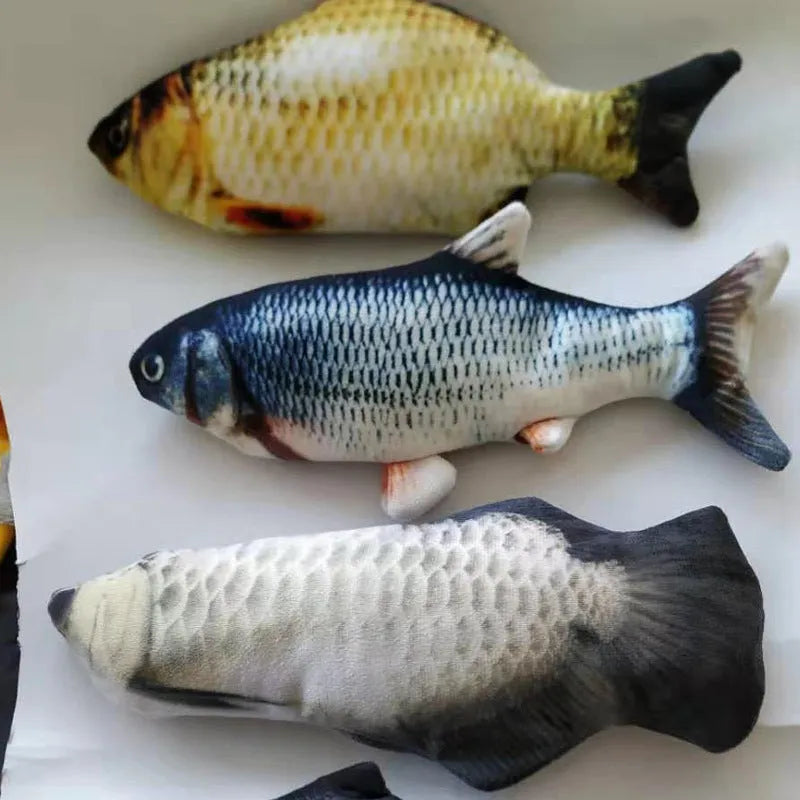 Electronic jumping fish cat toy measuring 30cm with multicolor PP design and USB cable