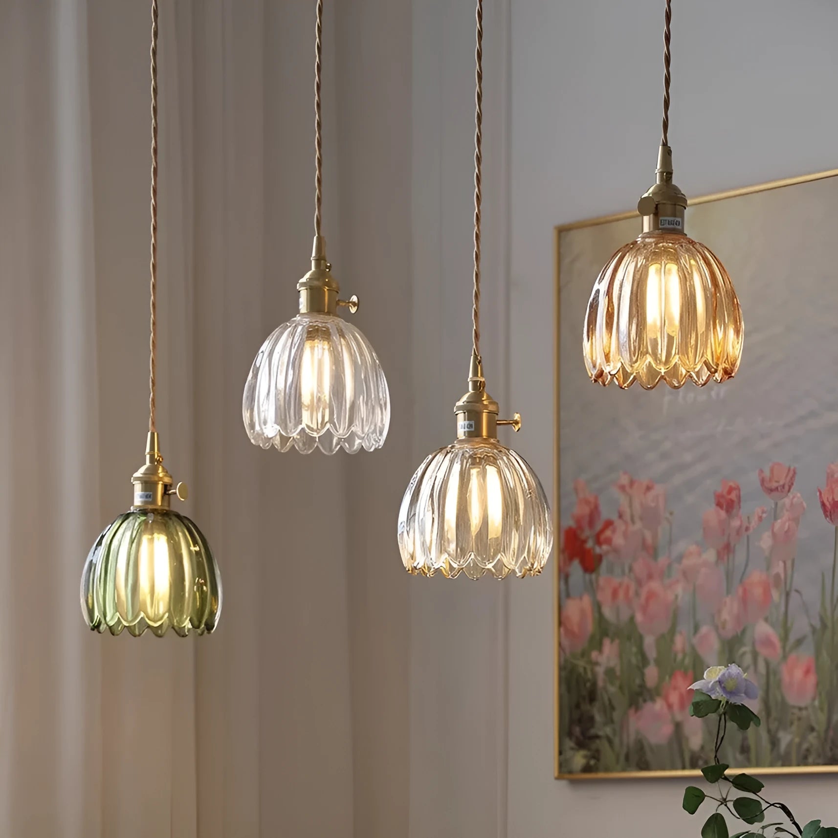 Vintage glass bedside chandelier with Nordic design in amber colour