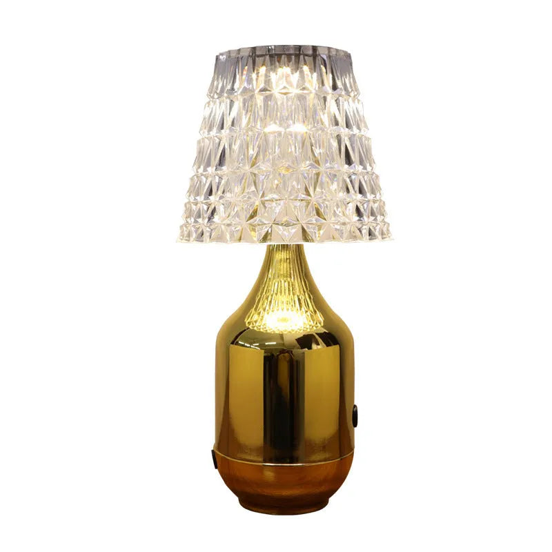 Retro LED charging table lamp with plated iron art holder, available in black, gold, or red bronze with three-tone light