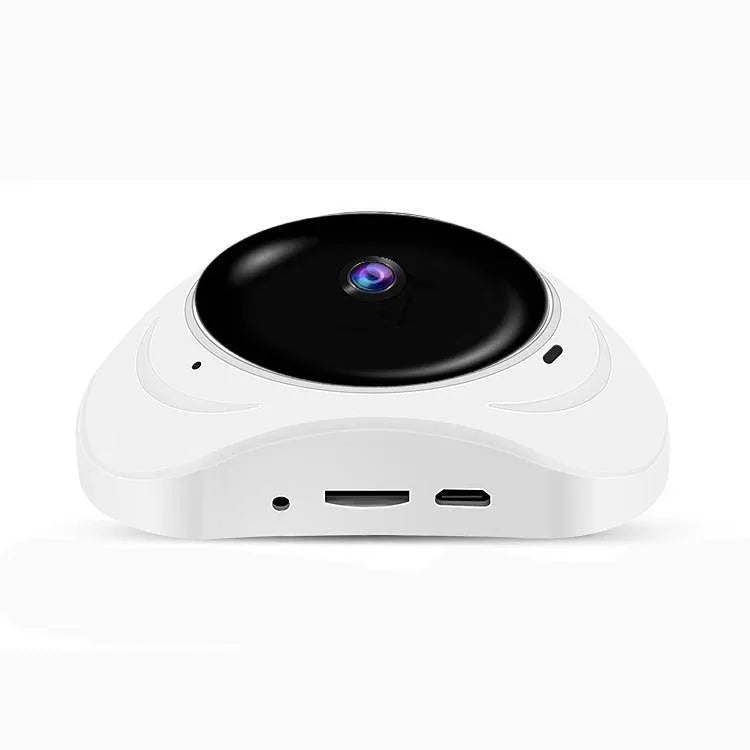 Smart home security camera 3D panoramic flying saucer design 360-degree pan tilt black plastic indoor