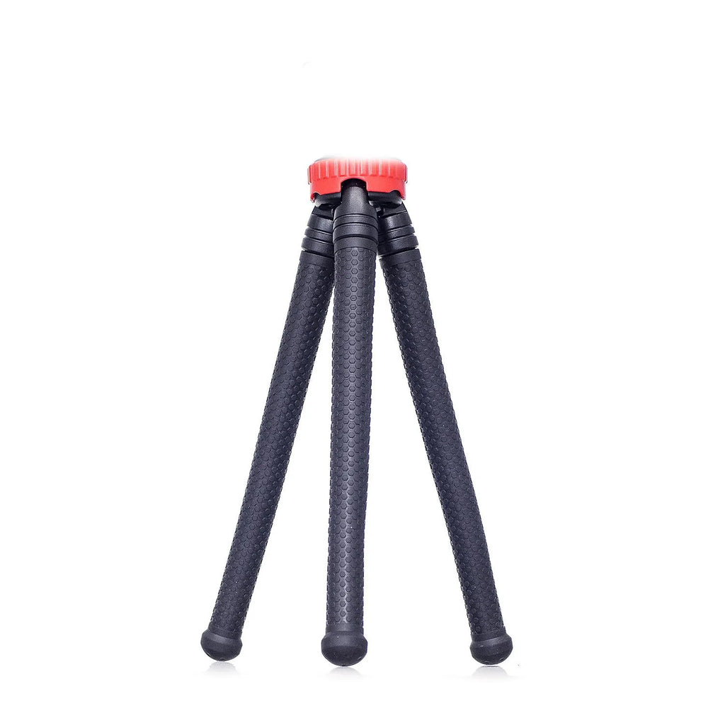 Black rubber octopus tripod with flexible legs and spherical gimbal head for mobile phones and cameras