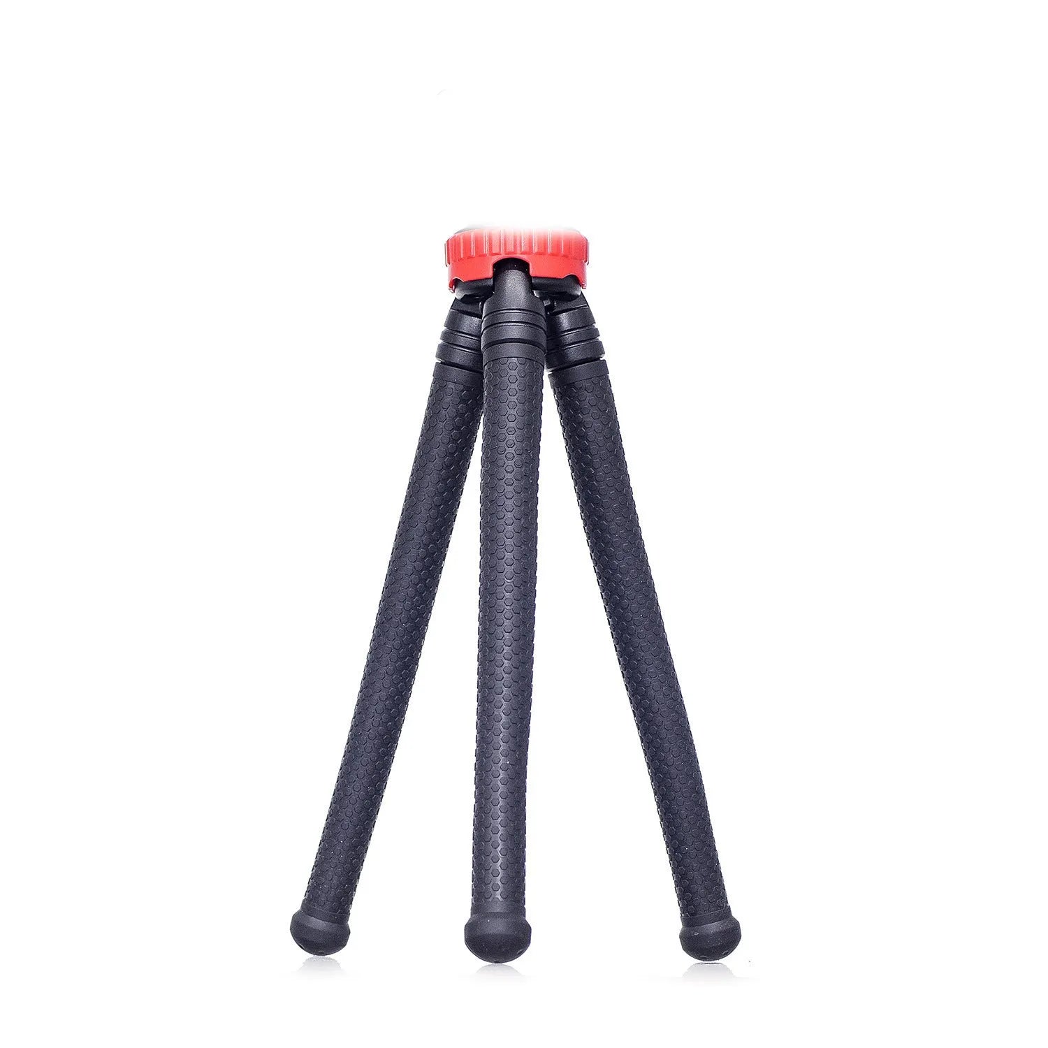 Black rubber octopus tripod with flexible legs and spherical gimbal head for mobile phones and cameras