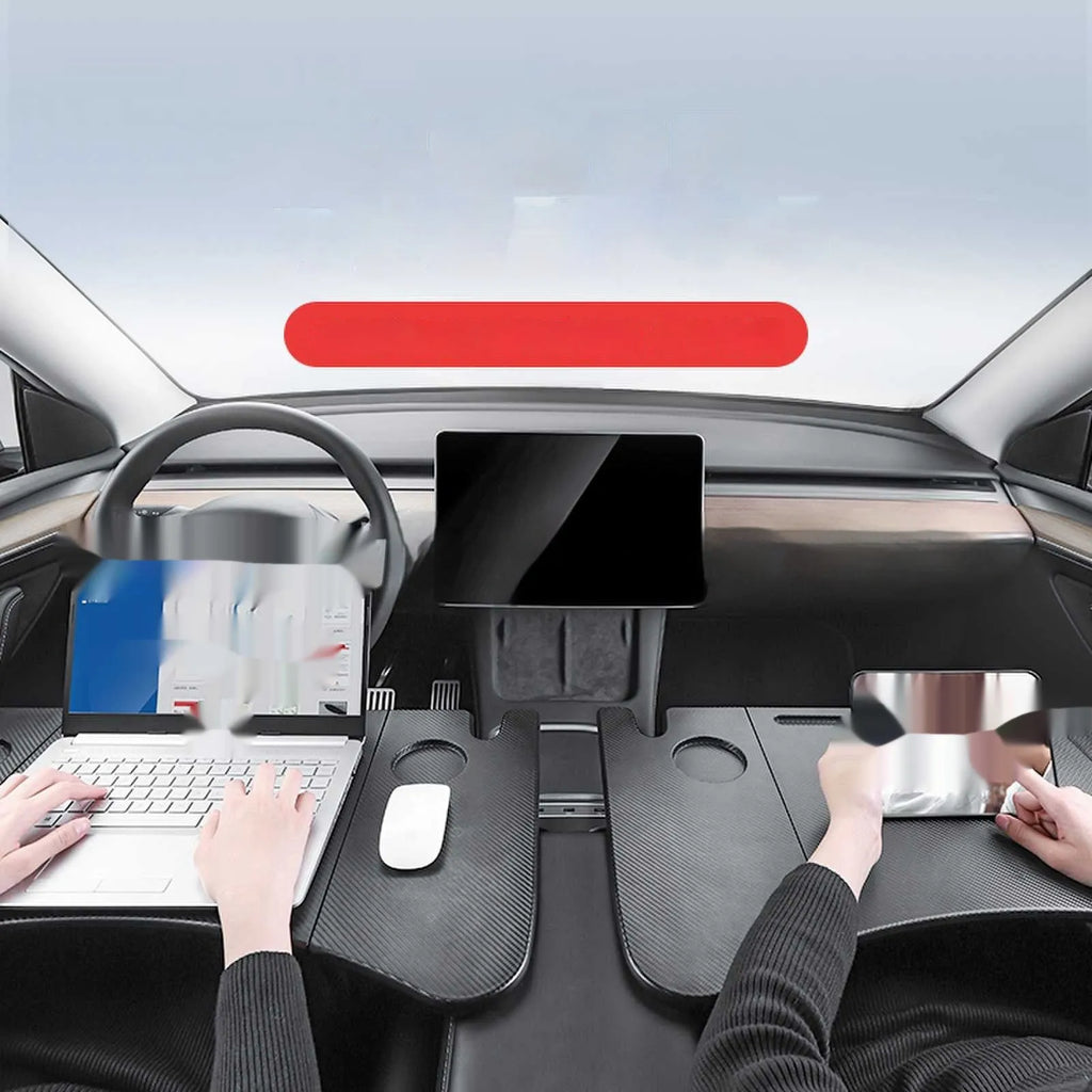 Carbon fibre pattern folding table board for Tesla Model 3 and Model Y, 42.5 by 41 cm, folded into three sections
