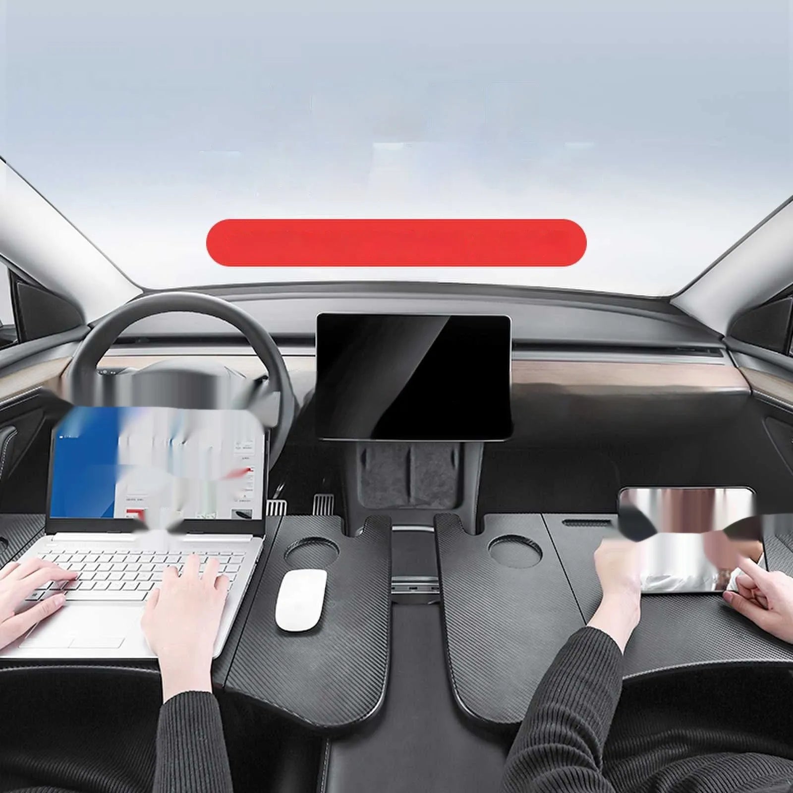 Carbon fibre pattern folding table board for Tesla Model 3 and Model Y, 42.5 by 41 cm, folded into three sections