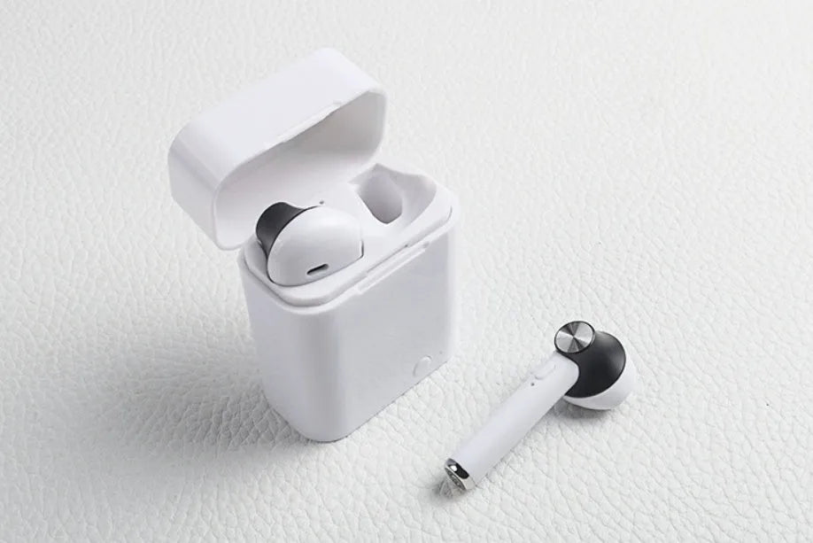 Wireless sports Bluetooth earbuds showing multiple colour options with 10-metre range