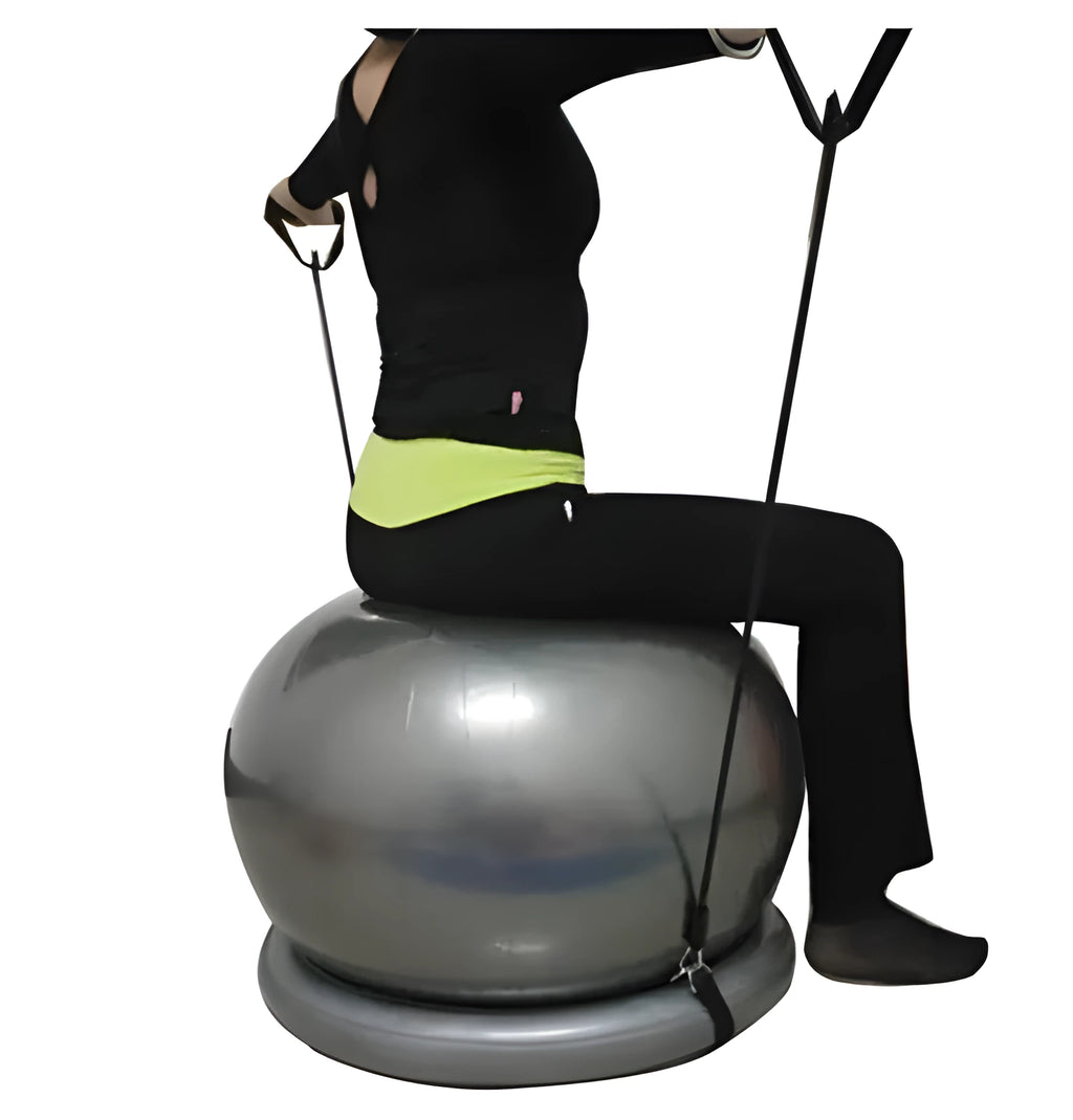 Explosion-proof yoga ball fixed base with two PVC handles and a retaining ring for stability
