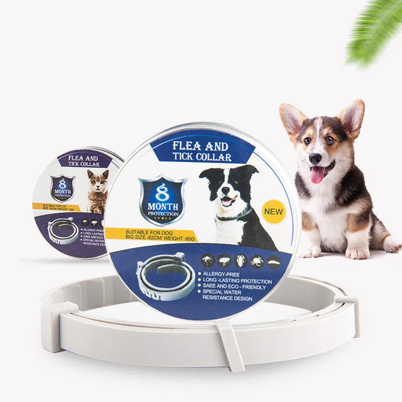 Adjustable pet anti-mosquito collar for cat and dog, made from TPR silica gel with natural plant extracts, providing 8 months flea and insect protection