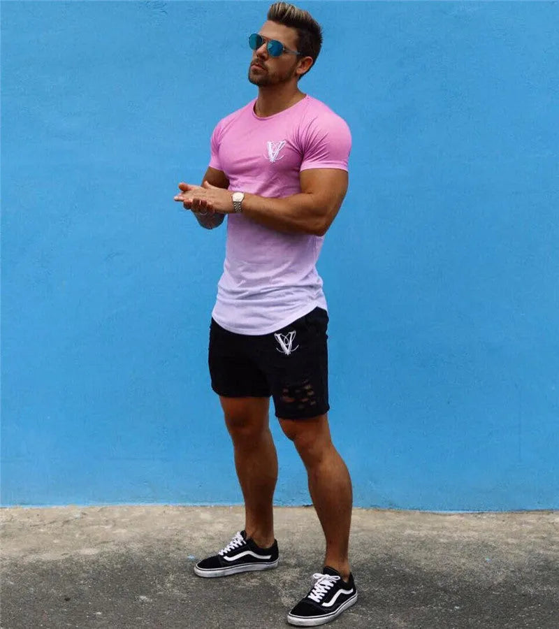Men's 95% cotton muscle fitness t-shirt in black yellow colour, showing front view for gym workout use