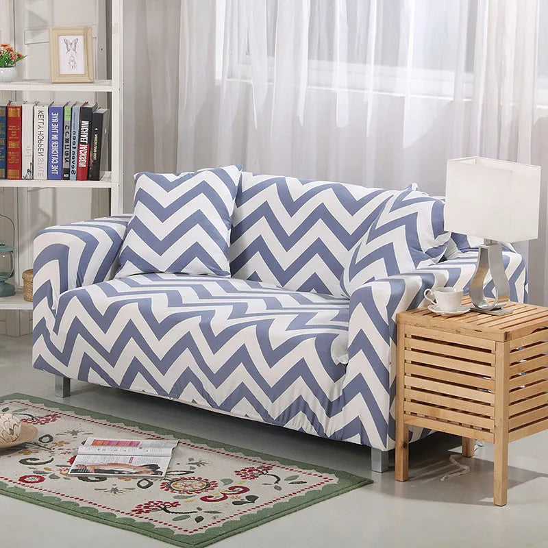 Elastic polyester striped sofa cover in modern design for a 3-seat sofa, available in 15 colours