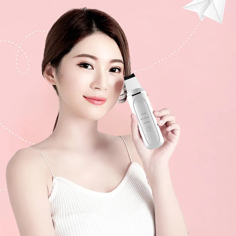 White ultrasonic peeling machine for facial cleansing and blackhead removal, available in single or multi-piece sets.