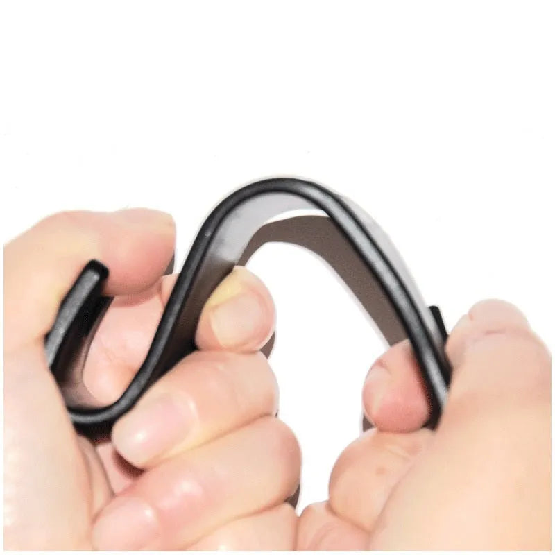 Set of two black OPP car headrest hangers clipped on seat back