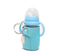 Long orange cotton USB baby bottle warmer wrapped around a milk bottle.