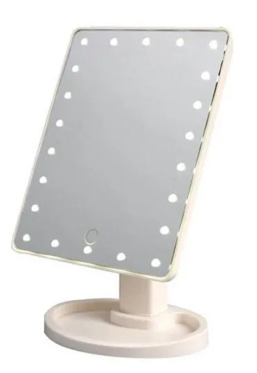 Portable 360 degree rotation touch induction LED tabletop cosmetic mirror in pink with 22 lights