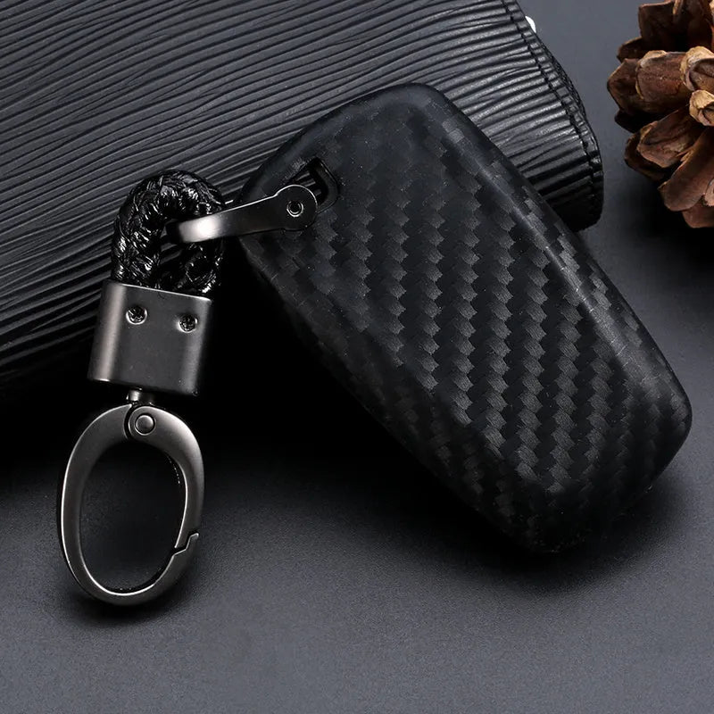 Carbon fibre silicone key bag for car key fob protection with single bag braided rope style