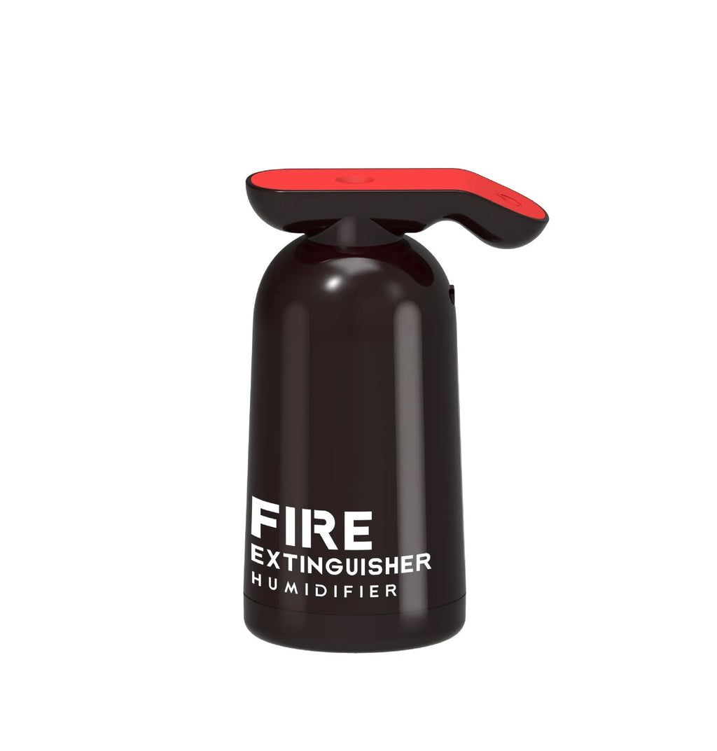 Fire extinguishing humidifier in black model, compact 75x68x142mm, USB powered, made of ABS and PC.