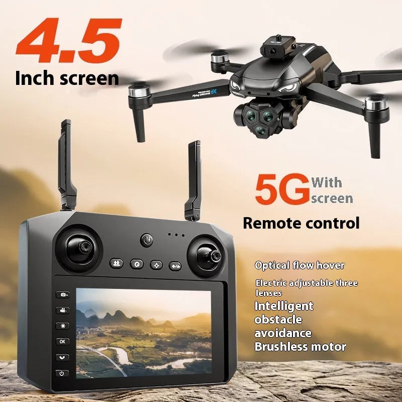 Brushless UAV folding drone with 4.5-inch screen remote control and four-side obstacle avoidance