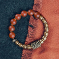 Retro ethnic couples bracelet made from natural green agate or red agate stone beads with men's and women's sizing