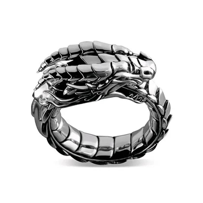 Vintage ethnic dragon ring metal Ancient Silver for men sizes 6 to 12