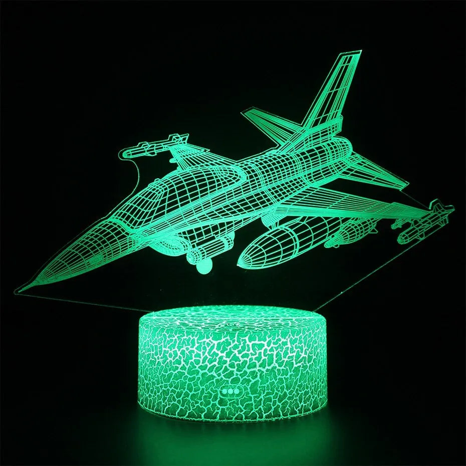Cartoon aeroplane-shaped night light with acrylic shade and touch switch.