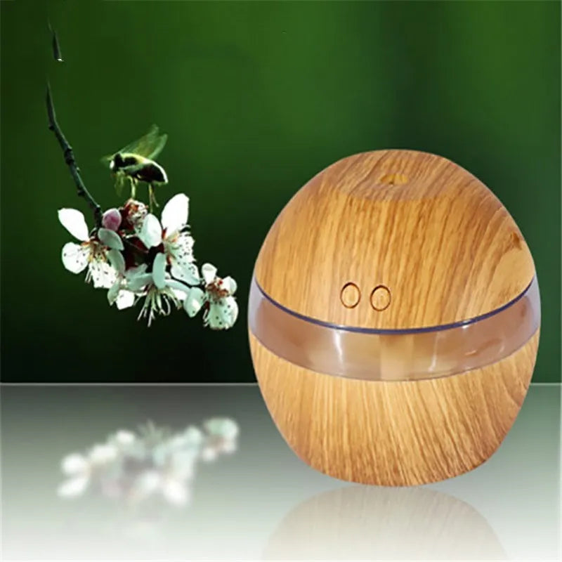 Brown wood grain finish USB desktop humidifier with compact rectangular design