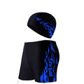 Men's plus size swimming trunks in blue with elasticated waistband and drawstring, sizes from L to 6XL