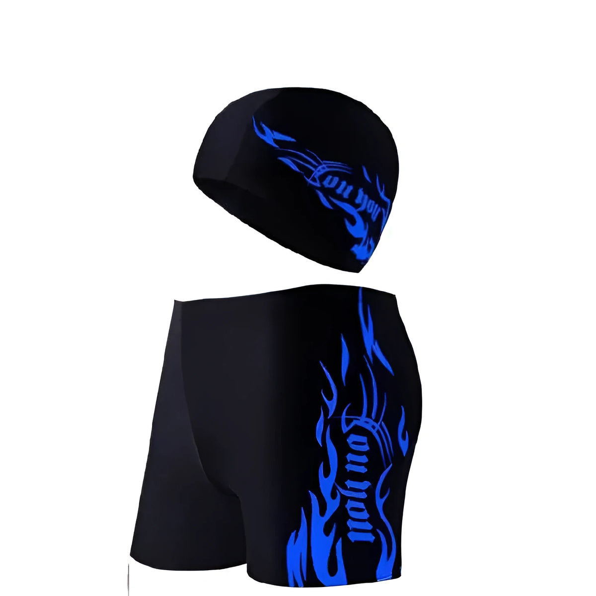 Men's plus size swimming trunks in blue with elasticated waistband and drawstring, sizes from L to 6XL