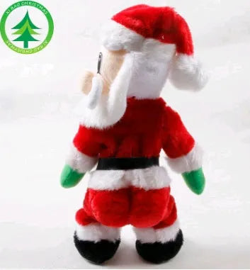 Red cloth electric Santa toy with hip-shaking motion and music, 46 cm tall, in gift box packaging