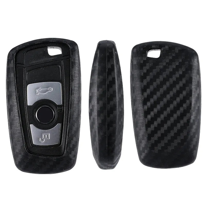 Carbon fibre silicone key bag for car key fob protection with single bag braided rope style