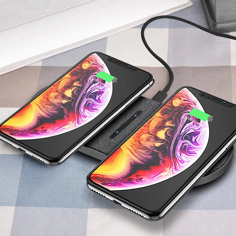Black 10W wireless charger 2-in-1 set with dual charging pads and Type-C/USB input ports