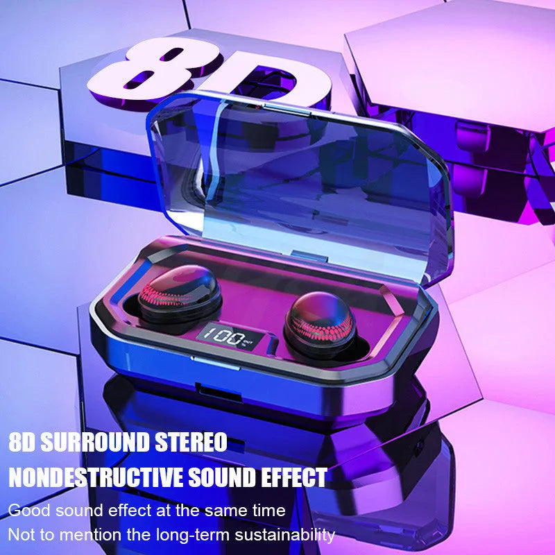 Black X10 true wireless Bluetooth earbuds and charging case on a surface.