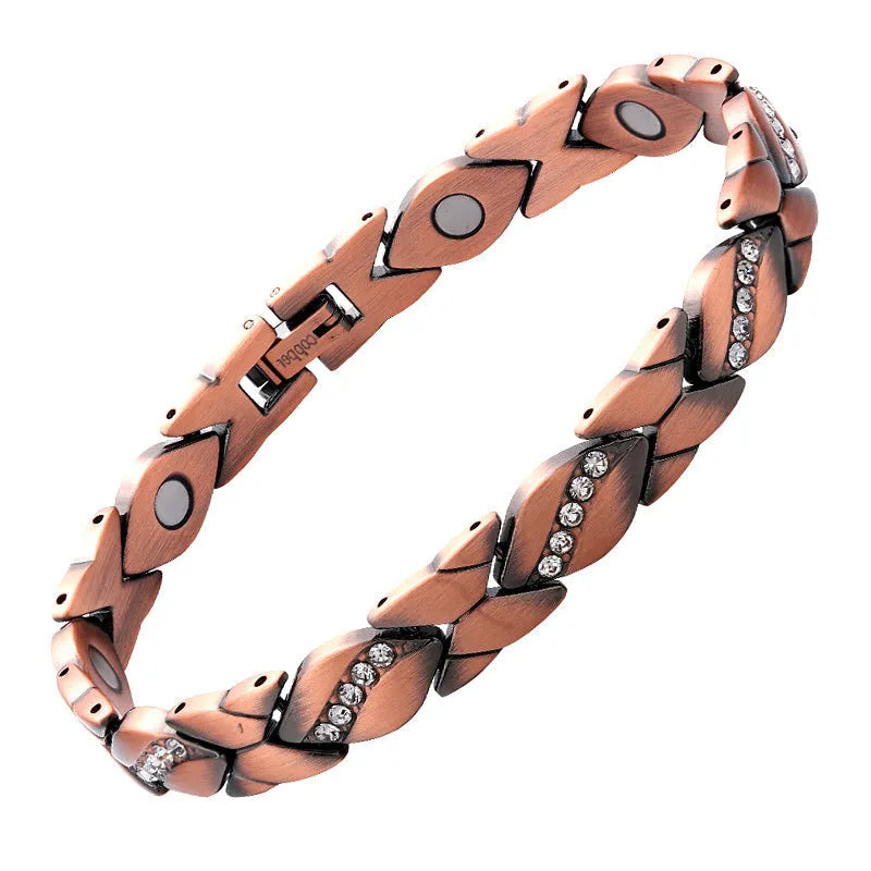 Retro bowknot five diamond strong magnetic red copper therapy bracelet unisex copper bow shape