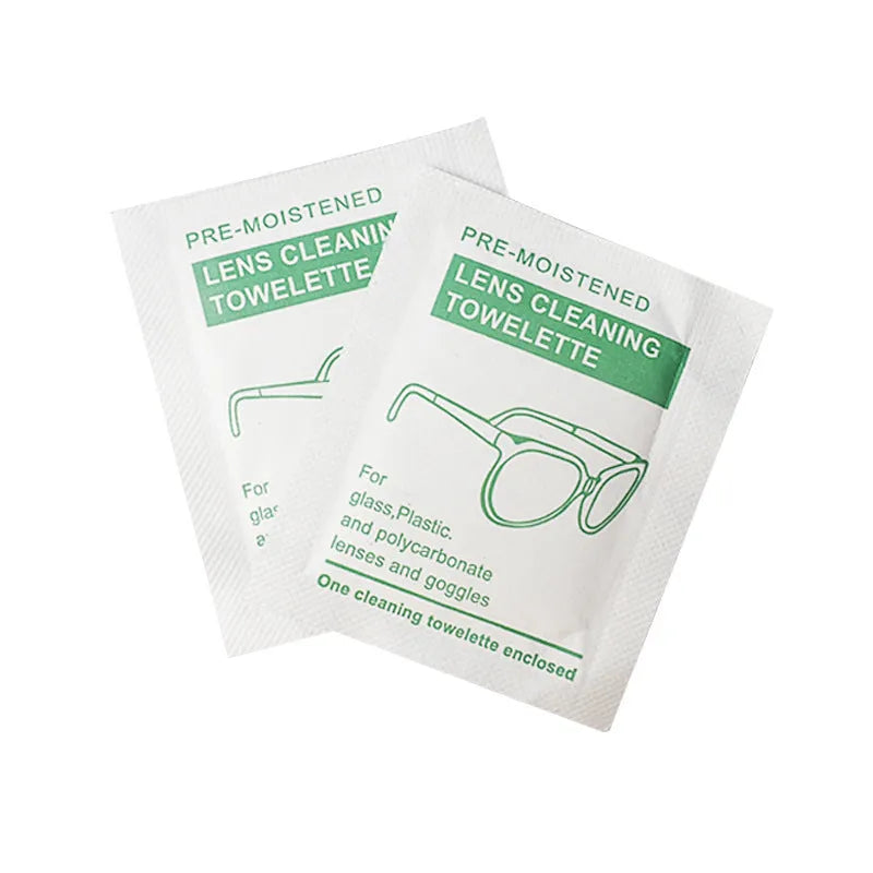100 pack of individually sealed white lens cleaning wipes for glasses and screens
