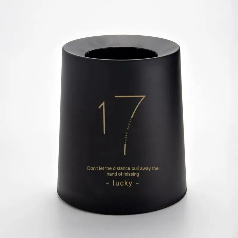 Creative Nordic drum-shaped plastic trash can with no cover in a white reindeer colour, 8L size for home or office use.
