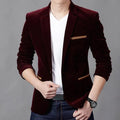 Men's casual suit slim corduroy suit in camel colour, Asian sizing, polyester fibre